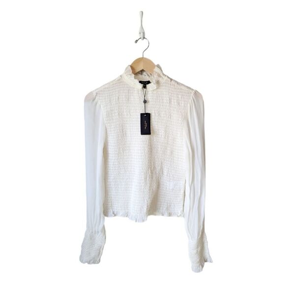 Rag & Bone NWT Kayden Sheer Smocked Blouse women's sz M in Light Dove - Picture 6 of 13